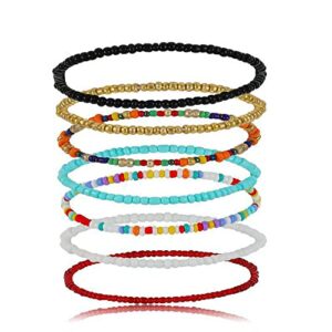 Xerling 7Pcs Bohemian Colorful Beaded Bracelets for Women Girls Aesthetic Beads Elastic Stretch Beaded Bracelet Set Multiple Layered Wrap Bangle Bracelet