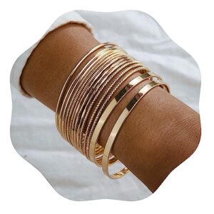 xerling 14pcs gold boho indian multi bangle bracelet set for teen girls punk chunky stackable textured bracelets for women layered cable smooth bracelets