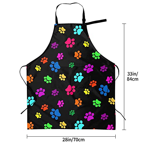 Perinsto Colorful Dogs Paws Waterproof Apron With 2 Pockets Cute Pet Animal Paw Kitchen Chef Aprons Bibs For Grooming Cooking Baking Painting Gardening