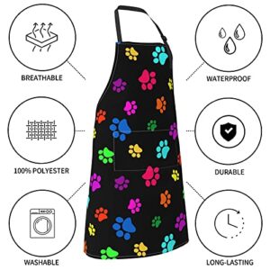 Perinsto Colorful Dogs Paws Waterproof Apron With 2 Pockets Cute Pet Animal Paw Kitchen Chef Aprons Bibs For Grooming Cooking Baking Painting Gardening