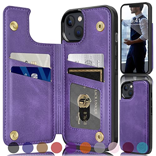 SUANPOT【RFID Blocking for iPhone 13 Wallet case 6.1 5G with Credit Card Holder,Flip Book PU Leather Phone case Shockproof Cover Cellphone Women Men for Apple 13 case Wallet Purple