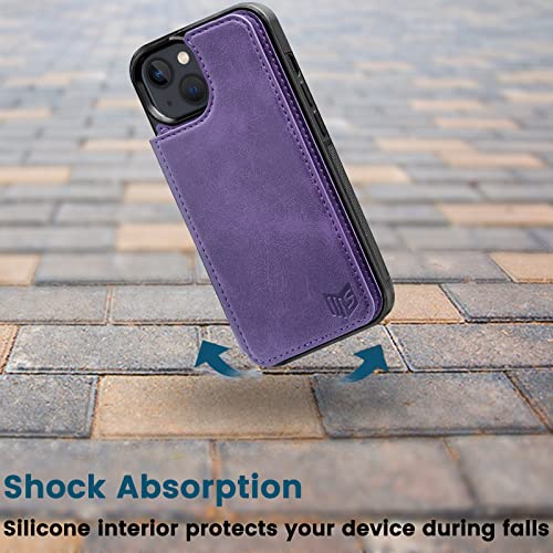 SUANPOT【RFID Blocking for iPhone 13 Wallet case 6.1 5G with Credit Card Holder,Flip Book PU Leather Phone case Shockproof Cover Cellphone Women Men for Apple 13 case Wallet Purple