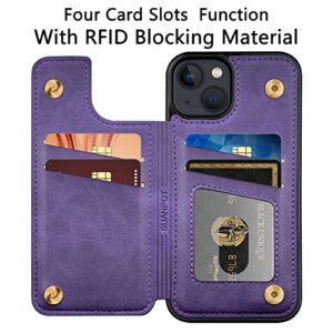 SUANPOT【RFID Blocking for iPhone 13 Wallet case 6.1 5G with Credit Card Holder,Flip Book PU Leather Phone case Shockproof Cover Cellphone Women Men for Apple 13 case Wallet Purple