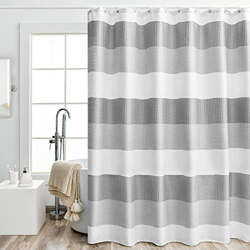 AUFENLLY Modern Hotel Quality Striped Waffle Shower Curtain for Bathroom and Bathtubs Heavy Duty Ombre, 72x72 Inch, Grey