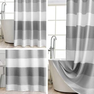 AUFENLLY Modern Hotel Quality Striped Waffle Shower Curtain for Bathroom and Bathtubs Heavy Duty Ombre, 72x72 Inch, Grey