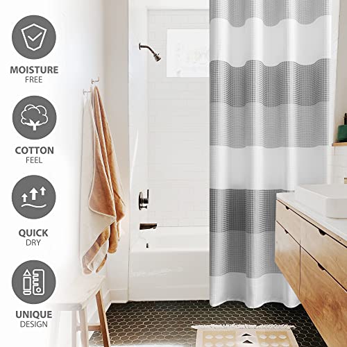 AUFENLLY Modern Hotel Quality Striped Waffle Shower Curtain for Bathroom and Bathtubs Heavy Duty Ombre, 72x72 Inch, Grey