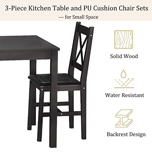 Hudada Kitchen Table Set 3 Piece Dining Table Set Sturdy Wooden Square Table and Chair Breakfast Table Set for 2 Person, Small Dining Room Table Set for Restaurant Home Kitchen Living Room, Brown