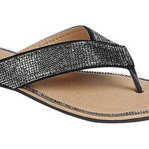 Women Fashion Dazzling Flip-Flops Slip On Comfort Slippers Outdoor Sandals with Rhinestones Black (numeric_8_point_5)