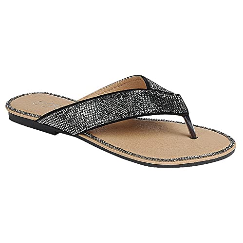 Women Fashion Dazzling Flip-Flops Slip On Comfort Slippers Outdoor Sandals with Rhinestones Black (numeric_6)