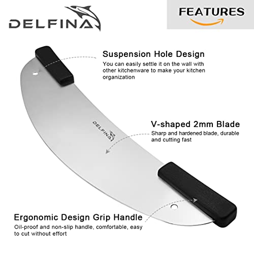 DELFINA Pizza Cutter Knife 20" w/Non-Slip Handle, Professional Commercial Sharp Pizza Rocker, High Carbon Large Pie Bread Slicer, Premium Pizza Oven Accessories, Dishwahser Safe