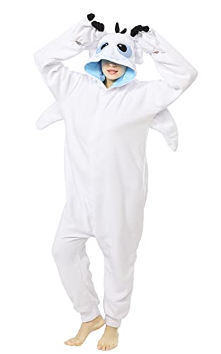 Oiziuzio Animal Unisex Onesie Holloween Cosplay Costume Dragon Pajamas for Adult Women Men White L