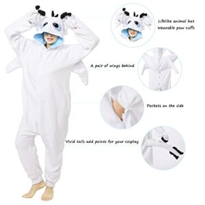 Oiziuzio Animal Unisex Onesie Holloween Cosplay Costume Dragon Pajamas for Adult Women Men White L