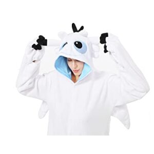 Oiziuzio Animal Unisex Onesie Holloween Cosplay Costume Dragon Pajamas for Adult Women Men White L