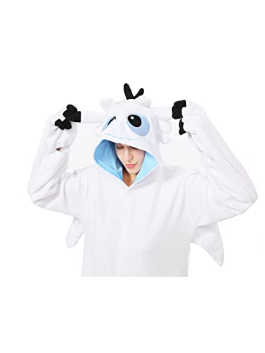 Oiziuzio Animal Unisex Onesie Holloween Cosplay Costume Dragon Pajamas for Adult Women Men White L