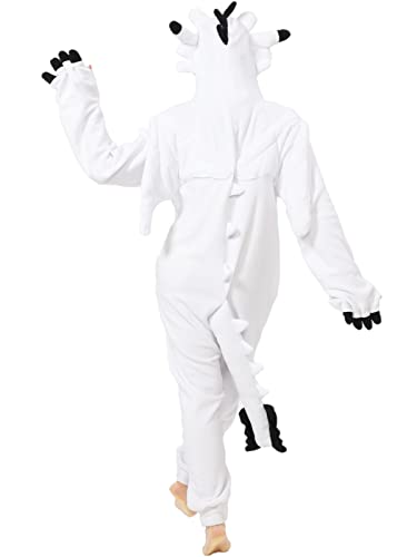 Oiziuzio Animal Unisex Onesie Holloween Cosplay Costume Dragon Pajamas for Adult Women Men White L