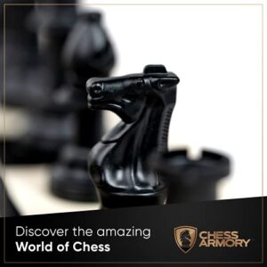 Chess Armory Deluxe Large Triple Weighted Tournament Chess Set with a Silicone 20" Chess Board - Felted Weighted Chess Pieces, 2 Extra Queens and 3.75" King