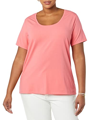 Amazon Essentials Women's Classic-Fit Short-Sleeve Scoop Neck T-Shirt (Available in Plus Size), Pack of 2, White/Hot Pink, 3X