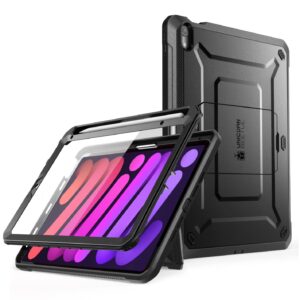 supcase unicorn beetle pro series case for ipad mini 6th generation 8.3 inch (2021), support apple pencil charging with built-in screen protector full-body rugged kickstand protective case (black)