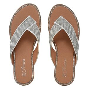 women fashion rhinestones dazzling flip-flops comfort slippers outdoor sandals white (numeric_8)