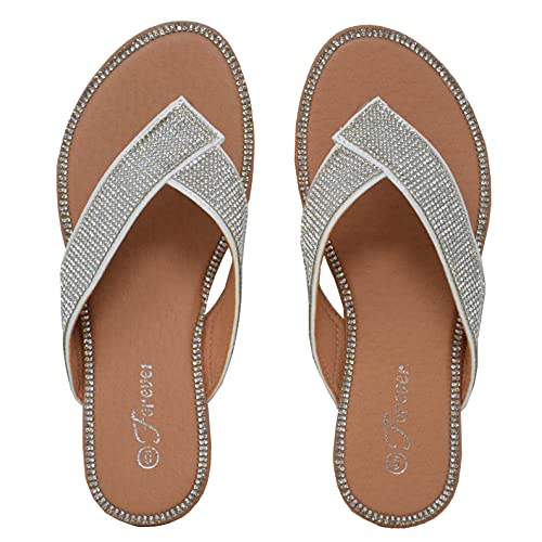 Women Fashion Rhinestones Dazzling Flip-Flops Comfort Slippers Outdoor Sandals White (numeric_8)