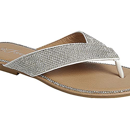 Women Fashion Rhinestones Dazzling Flip-Flops Comfort Slippers Outdoor Sandals White (numeric_8)