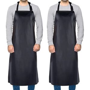 2 pack waterproof rubber black vinyl apron for men 39" lightweight chemical resistant industrial work apron adjustable plastic aprons for dishwashing butcher dog grooming lab work fish cleaning