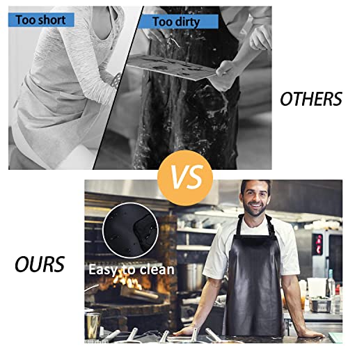 2 Pack Waterproof Rubber Black Vinyl Apron for Men 39" Lightweight Chemical Resistant Industrial Work Apron Adjustable Plastic Aprons for Dishwashing Butcher Dog Grooming Lab Work Fish Cleaning