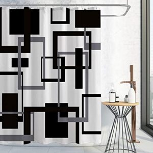 gibelle geometric fabric shower curtain set, abstract mid century modern minimalist waterproof shower curtain for bathroom decor, 72 x 72, black and white black grey