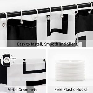 Gibelle Geometric Fabric Shower Curtain Set, Abstract Mid Century Modern Minimalist Waterproof Shower Curtain for Bathroom Decor, 72 x 72, Black and White Black Grey