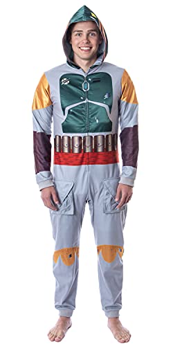 Star Wars Mens' Boba Fett Hooded Costume Union Suit One-Piece Pajama (2XL/3XL) Grey