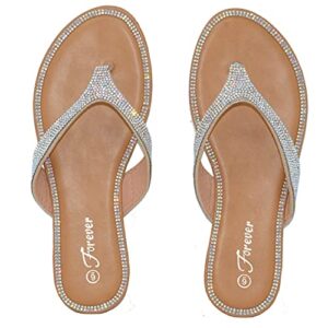 women fashion rhinestones dazzling flip-flops slip on comfort slippers shining outdoor sandals silver (numeric_6_point_5)