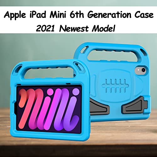 LTROP Newest iPad Mini 6 Case 2021,iPad Mini 6th Generation Case 8.3-Inch,iPad Mini 6th Gen Case for Kids,Built in Screen Protector, Shockproof Handle Stand Case for iPad Mini 6 2021 8.3”, Blue