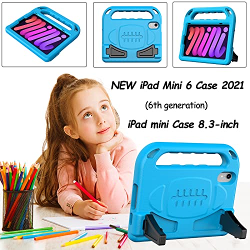 LTROP Newest iPad Mini 6 Case 2021,iPad Mini 6th Generation Case 8.3-Inch,iPad Mini 6th Gen Case for Kids,Built in Screen Protector, Shockproof Handle Stand Case for iPad Mini 6 2021 8.3”, Blue