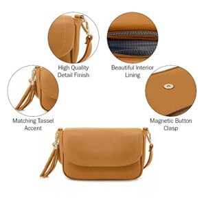 EVVE Small Crossbody Bag for Women Trendy Vegan Leather Flap Saddle Purses with Adjustable Shoulder Strap - Mustard