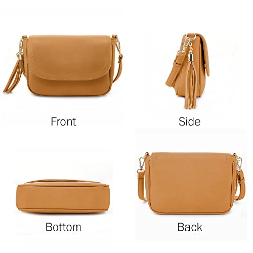 EVVE Small Crossbody Bag for Women Trendy Vegan Leather Flap Saddle Purses with Adjustable Shoulder Strap - Mustard