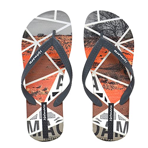 Men's Summer Nature Print Beach Everyday Flip-Flops Slippers Sandals Shoes Orange/Grey (9.5, numeric_9_point_5)