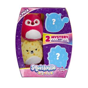 squishville by squishmallows sqm0143 bright squad-four 2-inch mini characters-includes santiago, tristan, and two mystery figures-irresistibly soft, colourful plush, multicolor