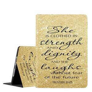 case for new ipad mini 6 2021 (6th generation), multi-angle view adjustable stand auto wake/slee for ipad mini 6th gen 8.3 inch ,proverbs 31:25,bible verse gold sparkles glitter
