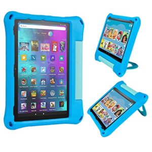 fire hd 10 tablet case (2021 release, 11th generation) oqddqo amazon kindle 10 plus case for kids specially strengthened four-corner double-layer shock kids 10 inch cover with bracket - blue
