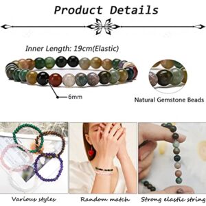 Jewdreamer 12PCS 6mm Gemstones Bracelets for Women Semi Precious Healing Crystal Stone Stretch Round Beaded Bracelet Handmade Energy Bracelets adjustable