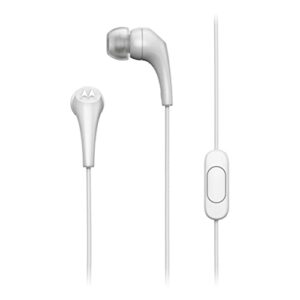 motorola wired earbuds with microphone - earbuds 2-s corded in-ear headphones, control button for calls/music, comfortable lightweight silicone ear buds, clear bass sound, noise isolation - white