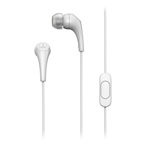 Motorola Wired Earbuds with Microphone - Earbuds 2-S Corded in-Ear Headphones, Control Button for Calls/Music, Comfortable Lightweight Silicone Ear Buds, Clear Bass Sound, Noise Isolation - White