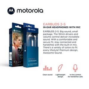 Motorola Wired Earbuds with Microphone - Earbuds 2-S Corded in-Ear Headphones, Control Button for Calls/Music, Comfortable Lightweight Silicone Ear Buds, Clear Bass Sound, Noise Isolation - White