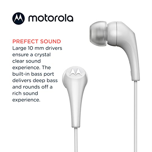 Motorola Wired Earbuds with Microphone - Earbuds 2-S Corded in-Ear Headphones, Control Button for Calls/Music, Comfortable Lightweight Silicone Ear Buds, Clear Bass Sound, Noise Isolation - White