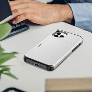 SAMONPOW Compatible with iPhone 13 Pro Case with Card Holder Wallet Dual Layer Hybrid Case Heavy Duty Protection Shockproof Anti Scratch Soft Rubber Bumper Case for iPhone 13 Pro 6.1 inch White