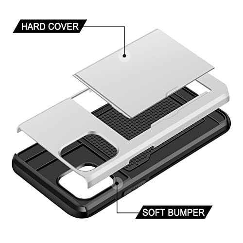 SAMONPOW Compatible with iPhone 13 Pro Case with Card Holder Wallet Dual Layer Hybrid Case Heavy Duty Protection Shockproof Anti Scratch Soft Rubber Bumper Case for iPhone 13 Pro 6.1 inch White