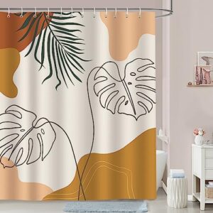 bonhause abstract boho leaf shower curtain mid century modern minimalist art decorative bath curtain 72 x 72 inch polyester fabric waterproof bathroom curtain with 12 hooks