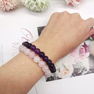 MOZAKA 12Pcs Gorgeous Semi-Precious Gemstones Round Beads Energy Power Crystal Reiki Healing Elastic Stretch Bracelet for Women Men Gifts