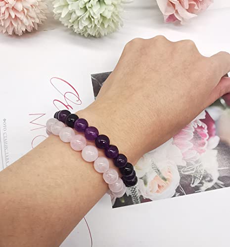 MOZAKA 12Pcs Gorgeous Semi-Precious Gemstones Round Beads Energy Power Crystal Reiki Healing Elastic Stretch Bracelet for Women Men Gifts