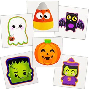 144 pack halloween tattoos for kids temporary pre-cut bulk pack halloween themed tattos stickers for face body non-toxic 2" for halloween goodie bag fillers classroom prizes party favors by 4e's novelty